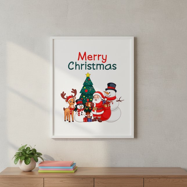Poster Papais noeis, Snowman E Reindeer Feliz Natal (Criador carregado)