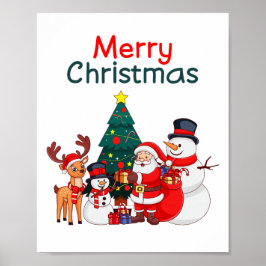Poster Papais noeis Snowman Reindeer Feliz Natal Festivo
