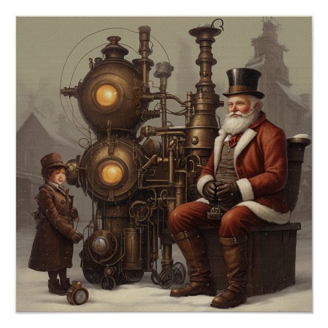 Póster Papais noeis Steampunk Natal (Frente)