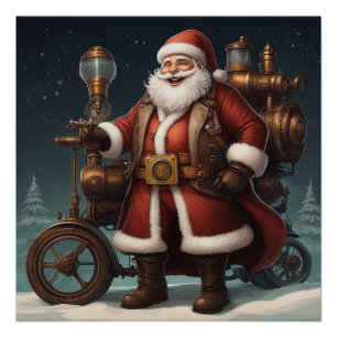 Póster Papais noeis Steampunk Sleigh
