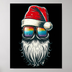 Poster Papais noeis Vintage Óculos Rainbow Christmas Sant
