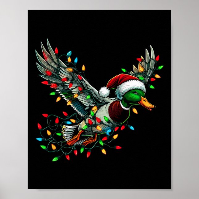Poster Papais noeis Voadores Duck Com Luzes De Natal Caça (Frente)