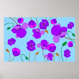 Poster Papaver Poppy Lilac sobre fundo azul pálido