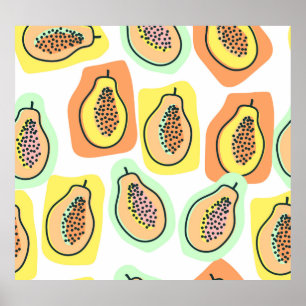 Poster Papaya Desenhado À Mão: Padrão De Vintagem Criativ