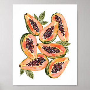 Poster Papaya Fruta Watercolor