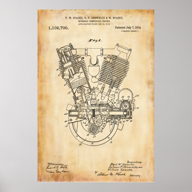 Poster Papel antigo | Patente interna do motor de combust (Frente)