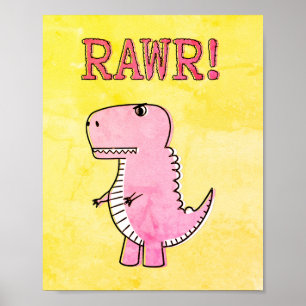 Poster Papel Antigo T-Rex De Cartografia Rosa, Bonito E Z