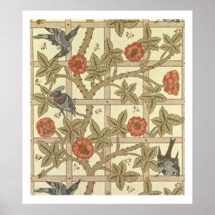 Poster Papel de parede azul e laranja, design, 1864