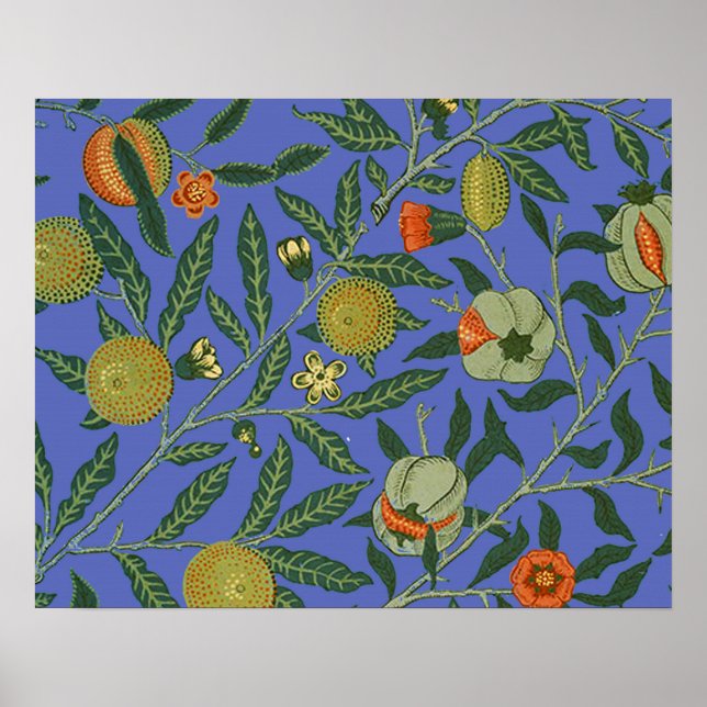 Poster Papel de Parede Colorido Romã Azul William Morris (Frente)