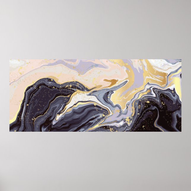 Poster papel de parede de luxo. Mármore rosa e preto e ou (Frente)