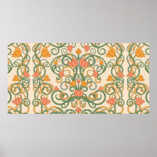 Poster Papel de parede floral ao estilo art nouveau, Vint