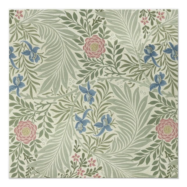 Póster Papel de Parede Floral Larkspur de William Morris (Frente)