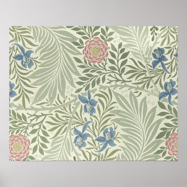 Póster Papel de Parede Floral Larkspur de William Morris (Frente)