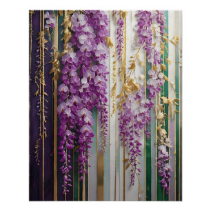 Póster Papel de Parede Florido Violeta Dourado Wisteria