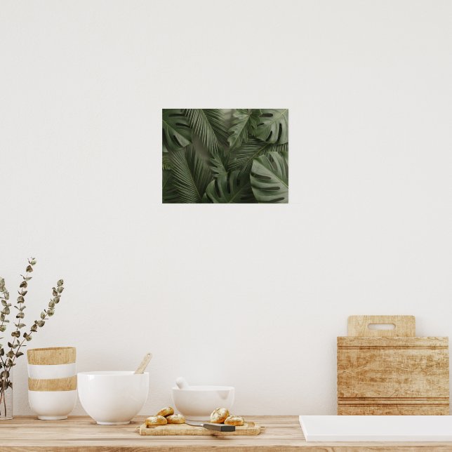 Poster Papel de Parede Folhas Botânicas Tropicais Elegant (Cozinha)