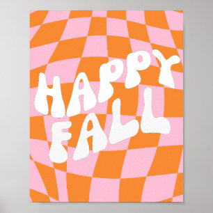Poster Papel de Parede Xadrez Rosa e Laranja Groovy Retrô