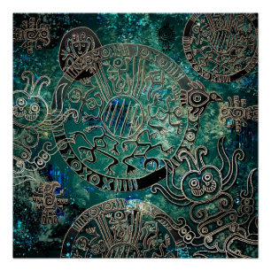 Póster Papel de poster asteca dos azuis (Semi-Brilho)
