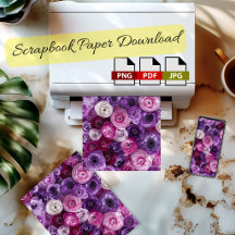 Papel Floral Roxo Rosa para Scrapbook Download