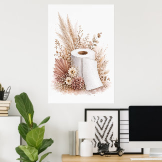 Poster Papel Higiênico Floral Boho Decoração de Banheiro 