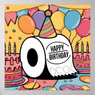 Poster Papel higiênico vestindo balões de aniversário