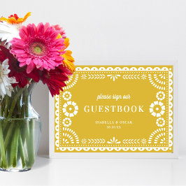Poster Papel Picado Amarelo Quente Sinal de Guestbook