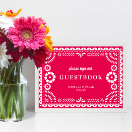 Poster Papel Picado Rosa Quente Sinal de Guestbook