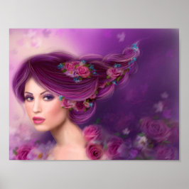 Poster Paper Fantasia mulher roxa flores