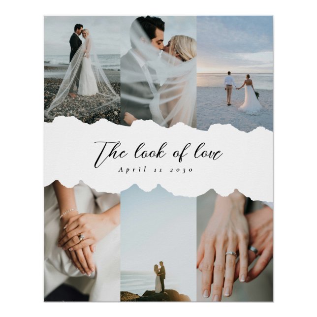 Póster Paper Style Wedding Customizable Photo Collage (Frente)