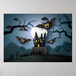 Poster Papercut Haunted Castle e Bats