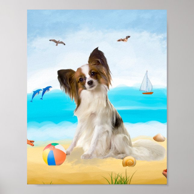 Poster Papillon Dog na Praia (Frente)