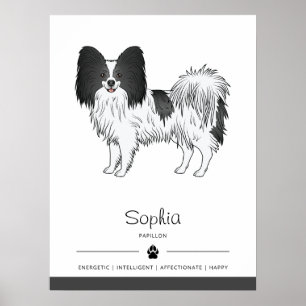 Poster Papillon Preto E Branco Cachorro Fofo Com Texto Pe