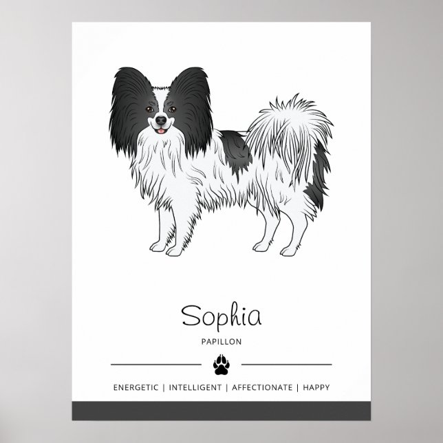 Poster Papillon Preto E Branco Cachorro Fofo Com Texto Pe (Frente)