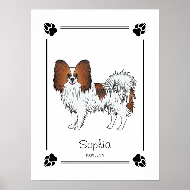 Poster Papillon Sable Vermelho Cachorro Fofo Com Patas E  (Frente)