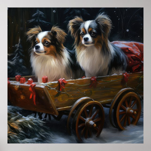Poster Papillon Snowy Sleigh Decoração de Natal (Frente)