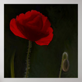 Poster Papoila vermelha brilhante na pintura de fundo esc