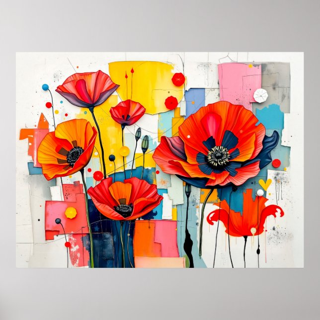 Poster Papoula Vibrante em Estilo Abstrato Moderno (Frente)