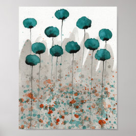 Poster Papoulas Azuis-esverdeadas e Cinzas, Parede de Flo