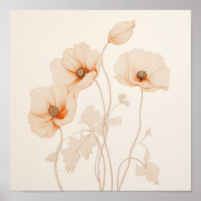 Poster Papoulas Boho Etéreas Florais (Frente)