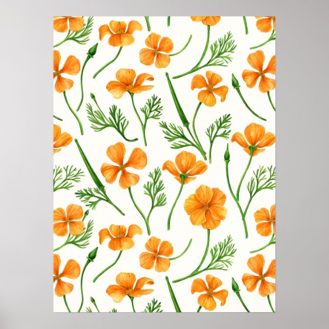 Poster papoulas da Califórnia, flores de verão, laranja s (Frente)