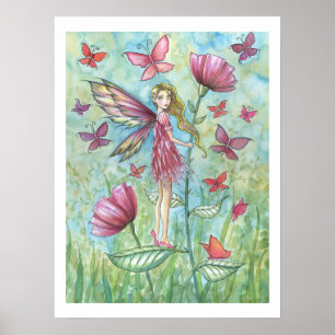 Poster Papoulas Estranhas de Verão Flor Fada e Borboleta