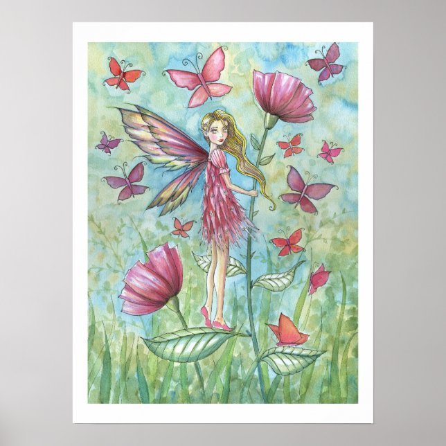 Poster Papoulas Estranhas de Verão Flor Fada e Borboleta (Frente)
