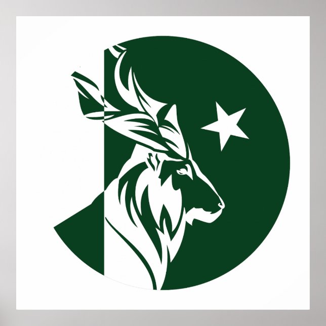 Poster Paquistão Markhor Pakistani National Animal Flag (Frente)