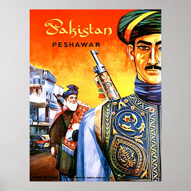 Poster Paquistão, soldas de Peshawar, viagens vintage (Frente)