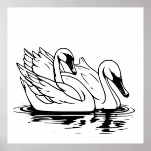 Poster Par Bonito Da Arte Da Linha De Cisne Branco