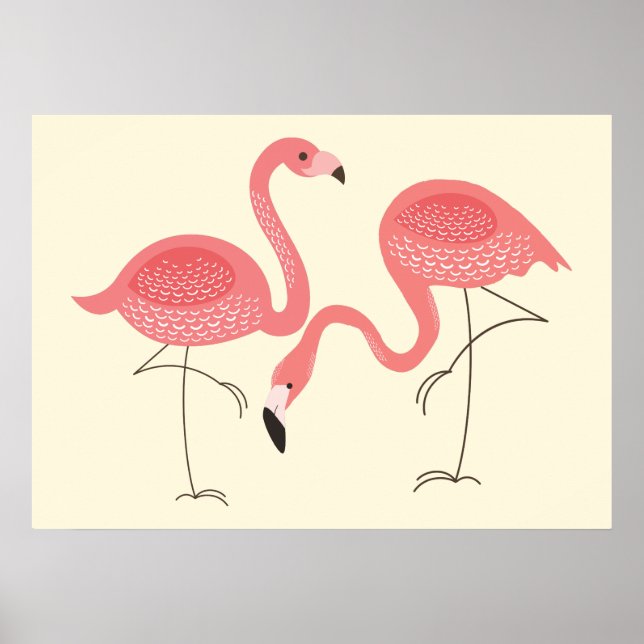 Poster Par Cor-De-Rosa Bonito De Ilustração De Flamingos (Frente)