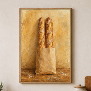 Poster Par de Baguettes em Papel Cartaz Aquarela