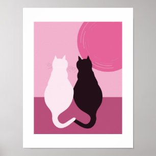 Poster Par De Gato Branco E Preto, Cor-De-Rosa