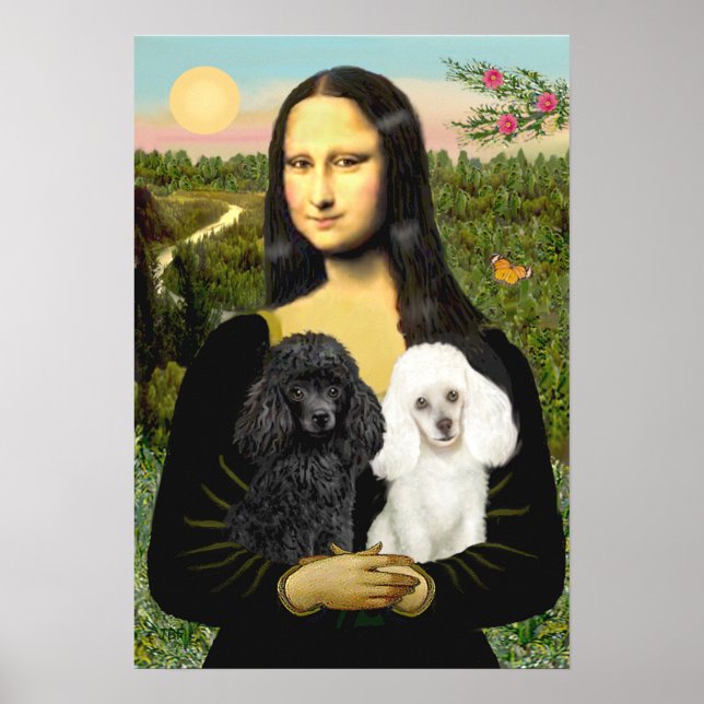 Póster Par de Poodle (Preto + Branco) - Mona Lisa (Frente)
