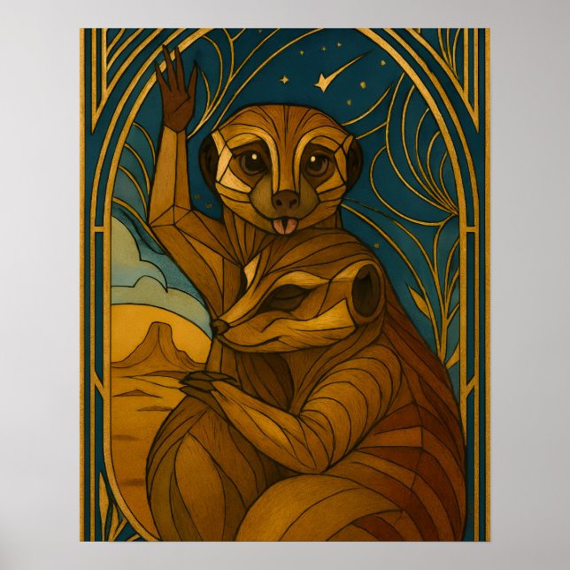 Poster Par Meerkat Estilizado Sob Céu Estrelado (Frente)