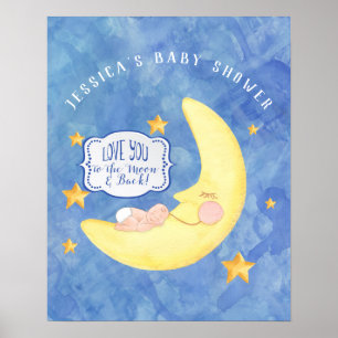 Póster Para a Lua n Chá de fraldas traseiro Aquarela Neut